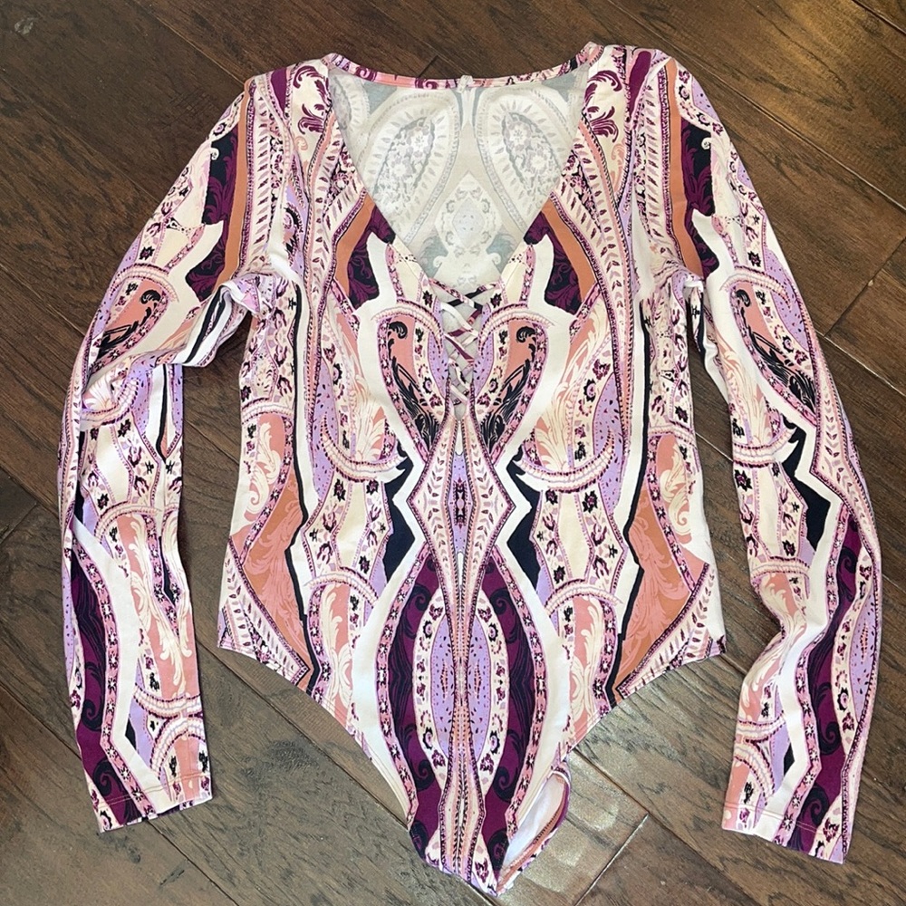 Free People Long Sleeve Paisley Print Bodysuit